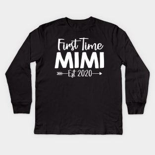 First Time Grandma Floral Tee First Time Mimi Est 2020 Kids Long Sleeve T-Shirt